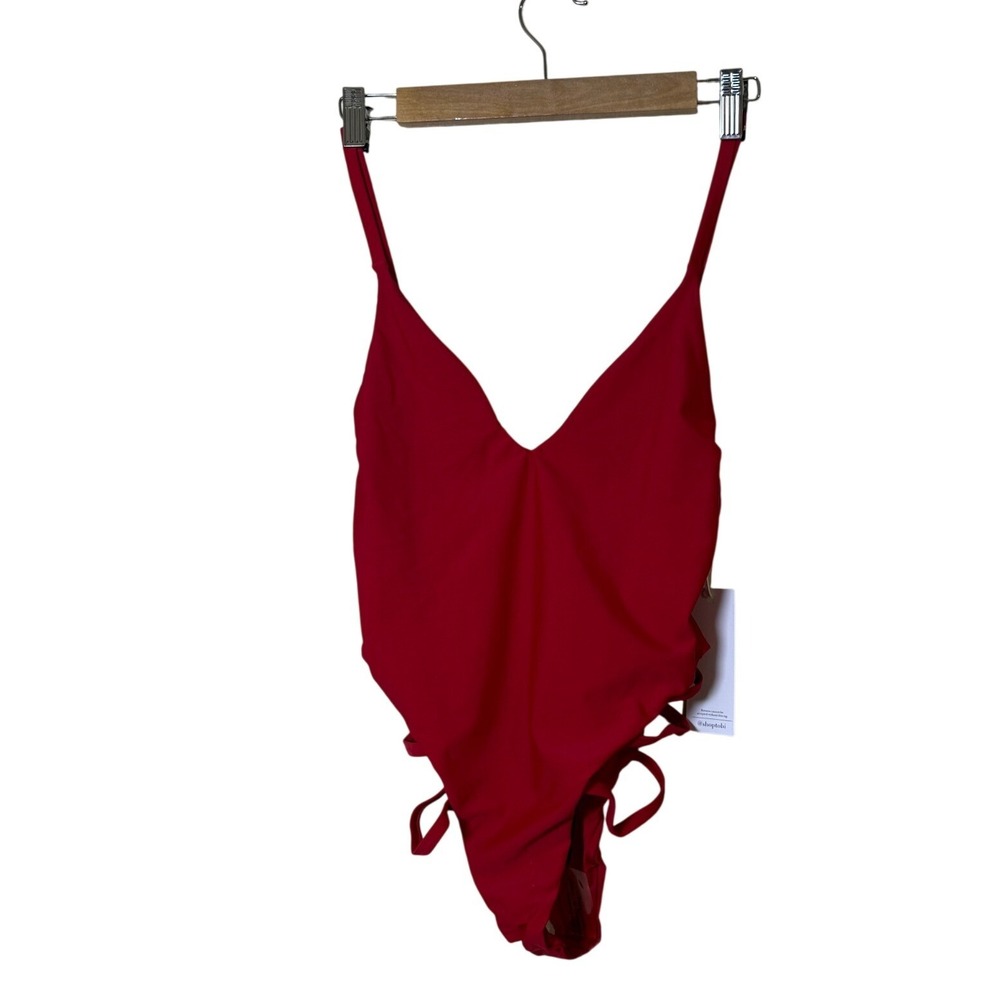 New Tobi Women One Piece Swimsuit S Red Strappy Side Cutout High Leg Sexy Resort